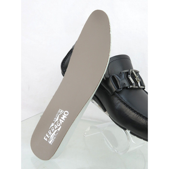 FERRAGAMO PETER BLACK LEATHER SF LOGO BUCKLE MOCCASIN DRIVING LOAFERS 8.5 EE main image 4